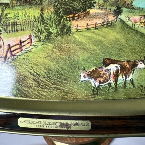 Lot of 2 American Homestead Summer & Autumn Hand Painted Wooden Tin Trays Plates - Picture 3 of 14